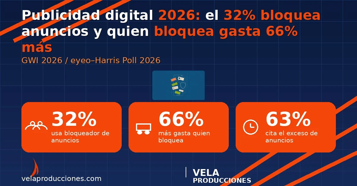Publicidad digital 2026: el 32% bloquea anuncios y quien bloquea gasta 66% más